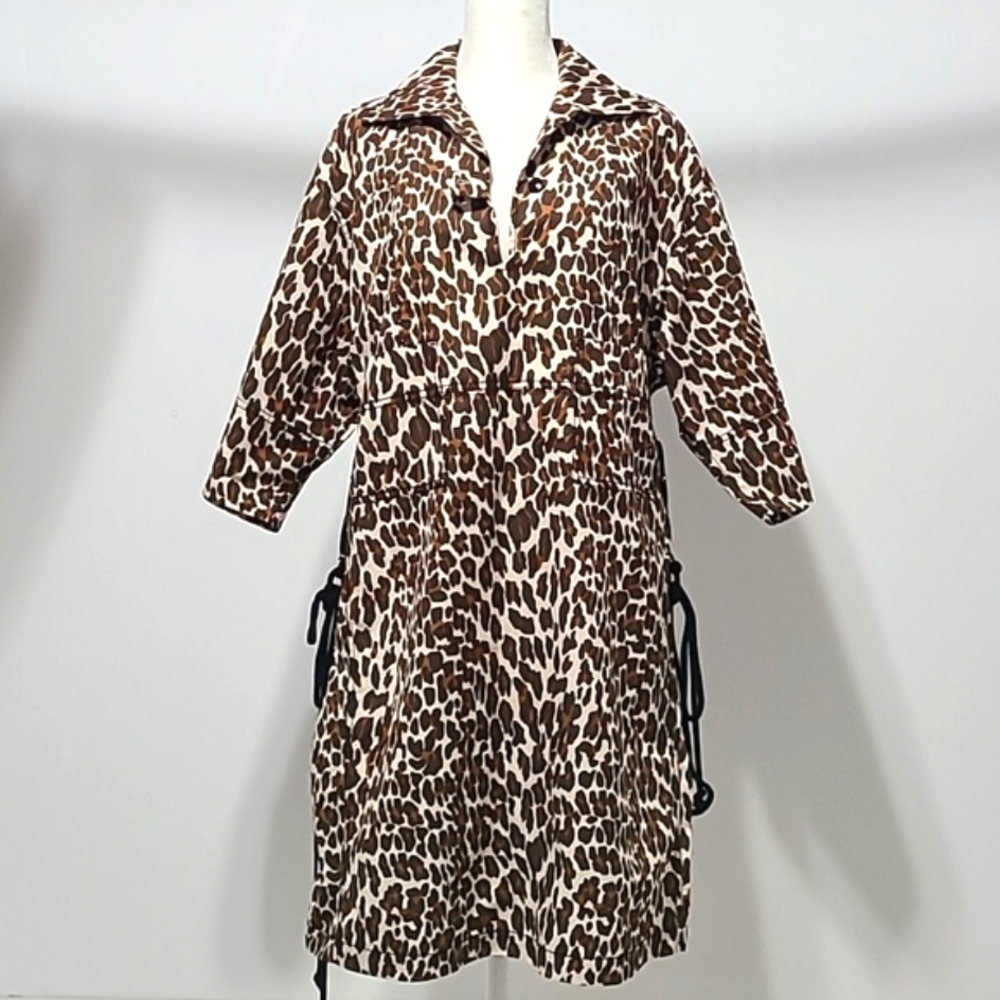 Tory Burch Brown Reva Leopard Cotton Puplin Shirt Dress New W Tags